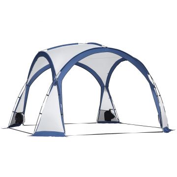 Outsunny Cort de camping dôme pentru familie pentru 6-8 persoane cu 4 uși din plasă cu fermoar, material Oxford detașabil, cârlig pentru lampă, sac de transport dim. 350L x 350l x 230H cm - alb și albastru | Aosom Romania