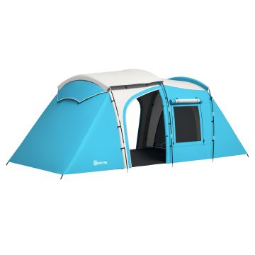 Outsunny Cort de camping familial 3-4 persoane 2 camere 4 uși și 4 ferestre, sac de transport, dim. 460L x 220l x 175H cm | Aosom Romania