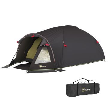 Outsunny Cort de Camping pentru 2-4 Persoane cu 2 Camere, Ușă, Ferestre și Geantă, 330x190x120 cm, Negru | Aosom Romania