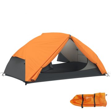 Outsunny Cort de Camping pentru 2 Persoane cu 2 Uși, 2 Ferestre și Geantă de Transport, 280x225x110 cm, Portocaliu | Aosom Romania