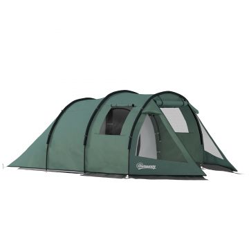 Outsunny Cort de camping pentru 3-4 persoane, două camere interioare, fereastră de plasă, verde, 4,75 x 2,64 x 1,72 m | Aosom Romania