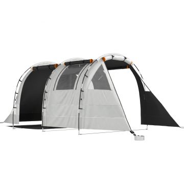 Outsunny Cort de Camping pentru 4-5 Persoane cu Capac Blackout, Cort Tunel Impermeabil cu Geantă de Transport, 460x230x180 cm, Kaki | Aosom Romania