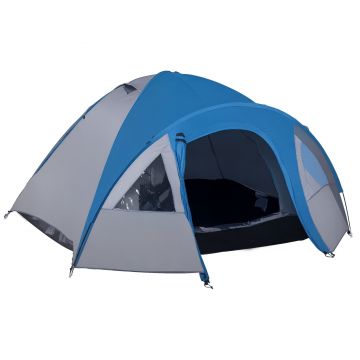 Outsunny Cort de Camping pentru 4 Persoane, cu Spațiu de Depozitare, Albastru, 3x2.50x1.30m | Aosom Romania