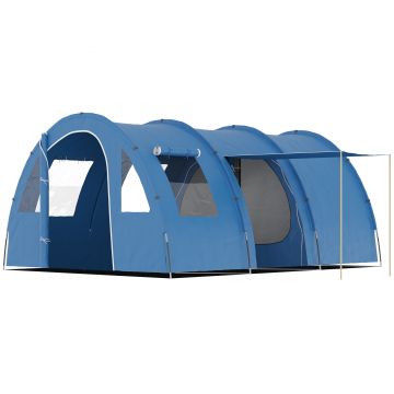 Outsunny Cort de Camping pentru 5-6 Persoane cu 2 Uși, Ferestre și Buzunare de Depozitare, 475x315x215 cm, Albastru | Aosom Romania