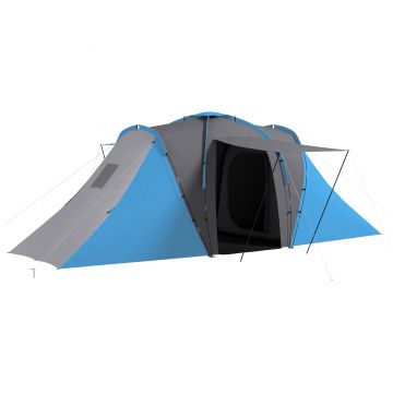 Outsunny Cort de camping pentru familie 4-6 pers. impermeabil ușor de asamblat 2 uși mari dim. 5,55 x 2,25 x 1,9 m gri închis și albastru | Aosom Romania