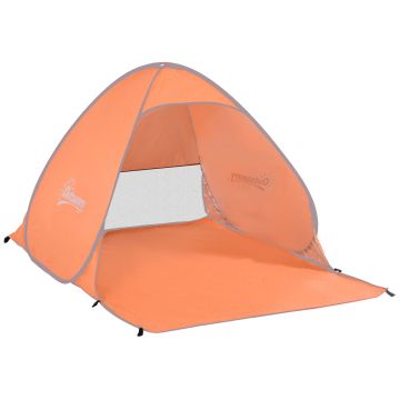 Outsunny Cort de Plajă Pop Up cu Protecție UV 30+, Fereastră și Geantă de Transport, 200x150x119 cm, Portocaliu | Aosom Romania