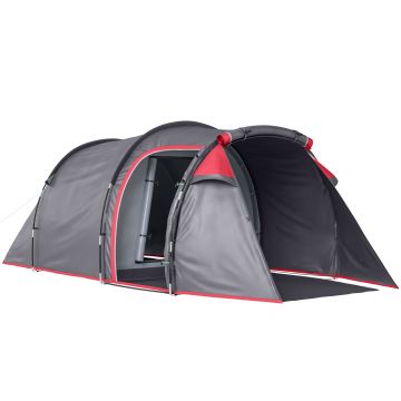Outsunny Cort pentru Camping 2 Locuri cu Vestibul Mare, Cort Impermeabil Usi cu Fermoar, 426x206x154cm Gri | Aosom Romania