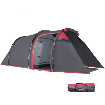 Outsunny Cort pentru Camping 2 Locuri cu Vestibul Mare, Cort Impermeabil Usi cu Fermoar, 426x206x154cm Gri | Aosom Romania