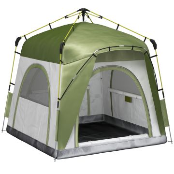 Outsunny Cort pentru Camping cu 2 Locuri, Cort cu Ușă, 3 Ferestre cu Plasă și Geantă pentru Transport, 240x240x199 cm, Verde | Aosom Romania
