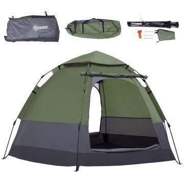Outsunny Cort pop-up cort de camping 3-4 pers. cort cupolă impermeabilizat ușor ventilat ușor de montat 2 uși mari dim. 2,6L x 2,6l x 1,5H m fibră de sticlă poliester oxford verde gri | Aosom Romania