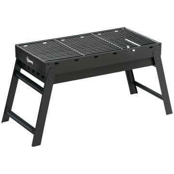 Outsunny Grătar la cărbuni de lemn pliabil portabil Grătar BBQ pe picioare cu tava de cărbuni detasabila 74L x 30l x 37H cm | Aosom Romania