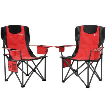 Outsunny Set 2 Scaune de Camping Pliabile cu Geantă Frigorifică, Suport pentru Pahare și Tetieră, 94x62x100 cm, Roșu | Aosom Romania