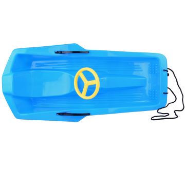 Sanie din plastic pentru copii blue, din plastic, cu volan, frana dublu-laterala si sfoara pentru tractiune si ghidare, dimensiune 100 x 51 x 22 cm