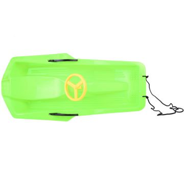 Sanie din plastic pentru copii green, din plastic, cu volan, frana dublu-laterala si sfoara pentru tractiune si ghidare, dimensiune 100 x 51 x 22 cm