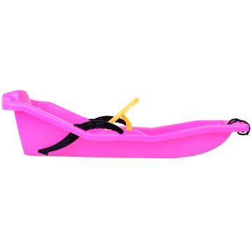 Sanie din plastic pentru copii pink, din plastic, cu volan, frana dublu-laterala si sfoara pentru tractiune si ghidare, dimensiune 100 x 51 x 22 cm