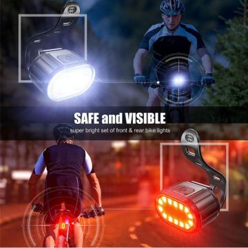 Set Lumini Bicicleta, Far si Stop LED,Negru - Negru