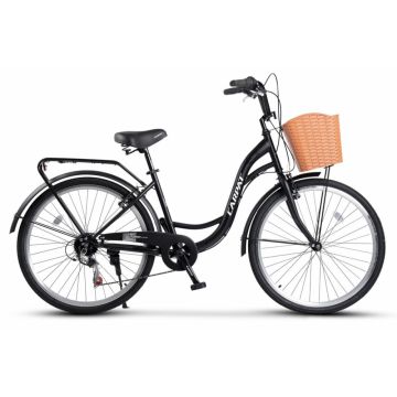 Bicicleta City Carpat C26263A NegruAlb, roti 26 inch, 7 viteze, inaltime utilizator 150-165 cm, greutate suportata 120 kg