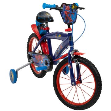 Bicicleta copii Huffy Spiderman 21804W, 16 inch, cu roti ajutatoare si sticluta de apa cu suport, frana de mana pe ambele roti, scaun si ghidon reglabile, scut frontal, anvelope cu profil gros