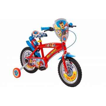 Bicicleta copii Toimsa Paw Patrol Boy Red 14 inch, cu roti ajutatoare si sticluta de apa cu suport, scaun si ghidon reglabile pe inaltime, frana de mana pe ambele roti, anvelope cu profil gros