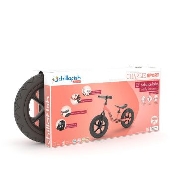 Bicicleta de echilibru Chillafish Charlie Sport Flamingo 12 inch reglabila, ghidon din spuma, suport picioare, greutate admisa 35 kg
