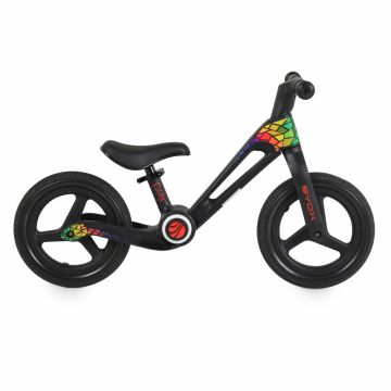 Bicicleta de echilibru fara pedale pentru copii Byox Foldy Black, Design pliabil, Roti 12 inch din PU rezistent, Sezut ergonomic reglabil, Manere confortabile antiderapante, Varsta recomandata 2ani+