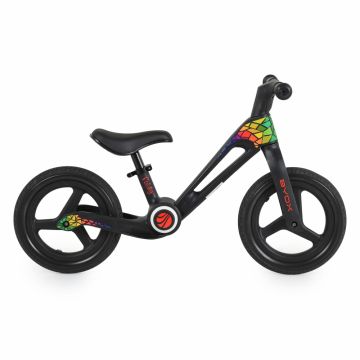 Bicicleta de echilibru fara pedale pentru copii Byox Foldy Black, Design pliabil, Roti 12 inch din PU rezistent, Sezut ergonomic reglabil, Manere confortabile antiderapante, Varsta recomandata 2ani+