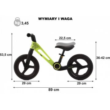 Bicicleta de echilibru pentru copii, Adamex Speed M8, pliabila, fara pedale, cu Saua reglabila si manere confortabile, 2-5 ani, pana la 35 kg, Lime Green