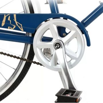 Bicicleta de oras 26 inch, cadru otel, portbagaj, jante aluminiu, cric, vintage albastru, sistem franare disc-mecanic,  scaun din piele cu arcuri, jante aluminiu, greutate maxima suportata 120 kg