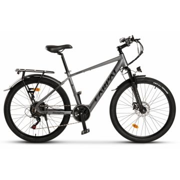 Bicicleta Electrica E-Bike MTB Carpat Almighty C26518E, GriNegru, roti 26 inch, inaltime utilizator 150-165 cm, greutate suportata 120 kg, viteza maxima25 kmh, autonomie acumulator 60 km