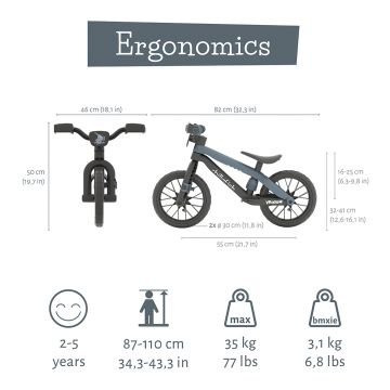 Bicicleta fara pedale Chillafish BMXie Vroom Anthracite, 12 inch, suport pentru picioare integrat, varsta 2-5 ani, scaun reglabil, anvelope EVA, greutate admisa 35 kg