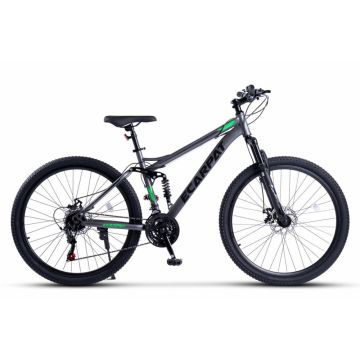 Bicicleta MTB Full-Suspension E-Carpat E2760A GriNegruVerde, roti 27.5 inch, inaltime utilizator 160-175 cm, greutate suportata 100 kg