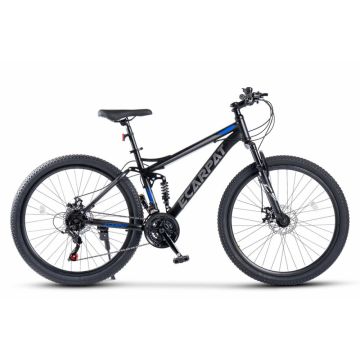 Bicicleta MTB Full-Suspension E-Carpat E2760A NegruGriAlbastru, roti 27.5 inch, inaltime utilizator 160-175 cm, greutate suportata 100 kg