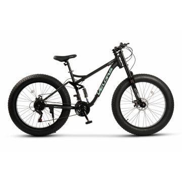 Bicicleta MTB-Full Suspension FAT BIKE Velors Duro 2.6 V26309D NegruTurcoaz, roti 26 inch, inaltime utilizator 150-195 cm, greutate suportata 150 kg