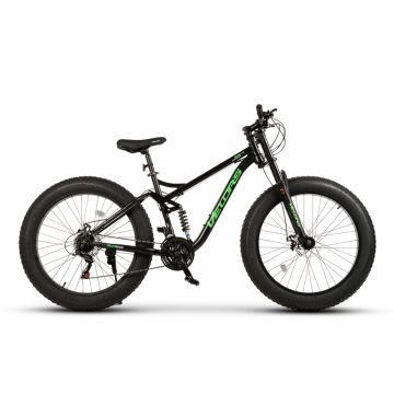 Bicicleta MTB-Full Suspension Fat Bike Velors Duro 2.6 V26309D NegruVerde, 26 inch, inaltime utilizator 150-195 cm, greutate suportata 150 kg