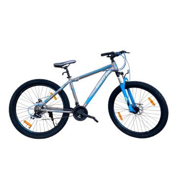 Bicicleta MTB GriAlbastru roti 27.5 inch, 21 viteze, schimbator shimano, frane pe disc, suspensii fata