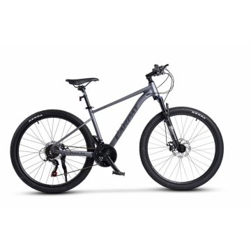 Bicicleta MTB-HT Carpat Pro Teen C27472A GriNegru, roti 27 inch, cadru aluminiu, 21 viteze, echipare Shimano, frane disc mecanice, cabluri integrate