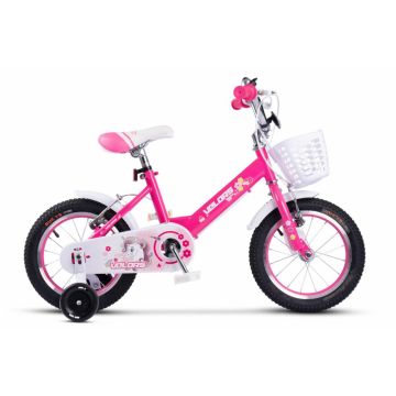 Bicicleta pentru copii 2-4 ani Velors V1202A Fucsia, Roti 12 Inch, Frane fataspate V-Brake, Roti ajutatoare