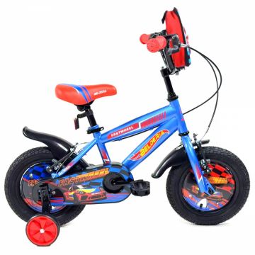 Bicicleta pentru copii Belderia Fastwheel Albastru 5-8 ani, roti 16 inch, roti ajutatoare si frane V-Brake
