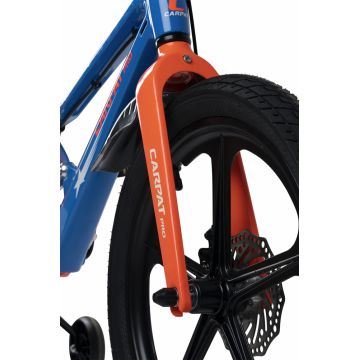 Bicicleta pentru copii Carpat PRO C18144B 18 inch AlbastruPortocaliu 5-7 ani Cadru aluminiu cu Suspensie, Frana spate tambur, frana fata V-Brake, Aparatoare lant, Janta Magneziu, Aparatori noroi fataspate, Sonerie