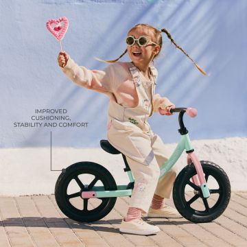 Bicicleta pentru copii copii Kinderkraft 2Way Next Offroad Candy Mint, scaun reglabil de la 32-41 cm, roti spuma EVA, ghidon reglabil, pentru copii de la 2 ani pana la 35 kg, unghi de viraj limitat