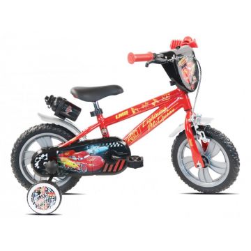 Bicicleta pentru copii Denver Disney Cars 12 inch, frana de mana pe ambele roti, claxon, aparatoare noroi fata si spate, roti cauciuc Eva