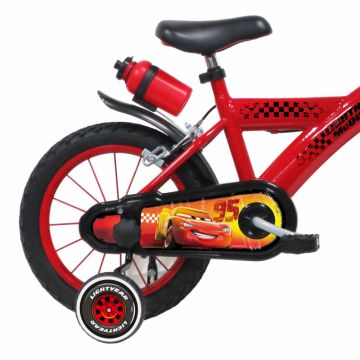 Bicicleta pentru copii Denver Disney Cars 14 inch, frana de mana pe ambele roti, claxon, sticla de apa, aparatoare noroi fata si spate, spite metalice, roti gonflabile
