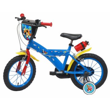 Bicicleta pentru copii Denver Mickey Mouse Albastra 14 inch, frana de mana pe ambele roti, claxon, sticla de apa, aparatoare noroi fata si spate, spite metalice, roti gonflabile