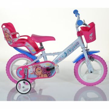 Bicicleta pentru copii Dino Bikes Alyssa 12 inch, inaltime recomandata 85-105 cm, sa si ghidon ajustabile, cosulet pentru papusi si accesorii