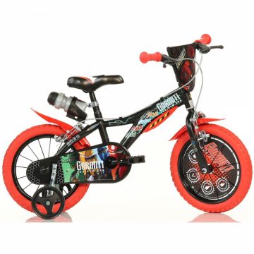 Bicicleta pentru copii Dino Bikes Gormiti 3-6 ani, roti 14 inch, roti ajutatoare, aparatori pentru lant si roti, bidon pentru apa
