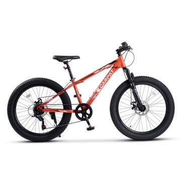 Bicicleta pentru copii Ecarpat Ride S24109C Portocaliu, 24 inch, echipare Shimano, anvelope late, furca cu suspensie, frane disc, 7 viteze