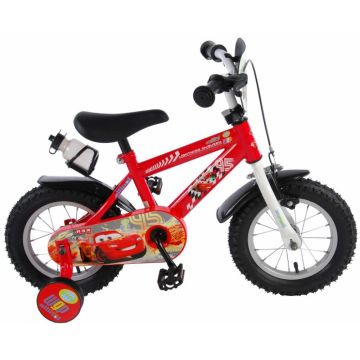 Bicicleta pentru copii EL Disney Cars 12 inch, frana de mana pe roata din fata, sticla de apa, scaun si ghidon reglabil, roti ajutatoare