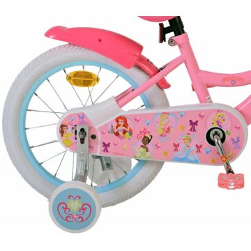 Bicicleta pentru copii EL Disney Princess 16 inch, frana de mana pe roata din fata, scaun si ghidon reglabil, spite metalice, roti gonflabile, stopuri reflectorizante