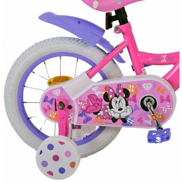 Bicicleta pentru copii EL Minnie Mouse 14 inch Cutest Ever ND, frana de mana pe roata din fata, scaun si ghidon reglabil, spite metalice, roti gonflabile, stopuri reflectorizante