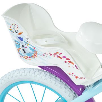 Bicicleta pentru copii Huffy Frozen II 16 inch, cu roti ajutatoare si cosulet, frana de mana pe ambele roti, scaun si ghidon reglabile pe inaltime, scaun pentru papusa in spate, varsta 4-6 ani